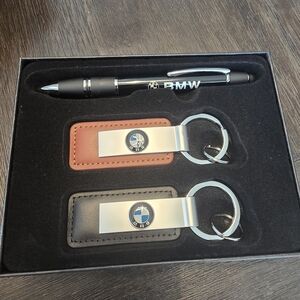 BMW Black and Brown Keychain Set with Pen